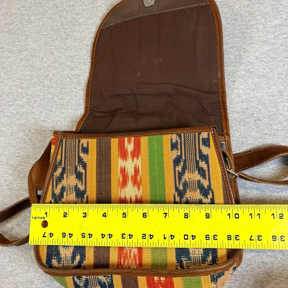 Unbranded Crossbody Satchel Bag Womens Medium Multicolor Woven Boho Leather Trim